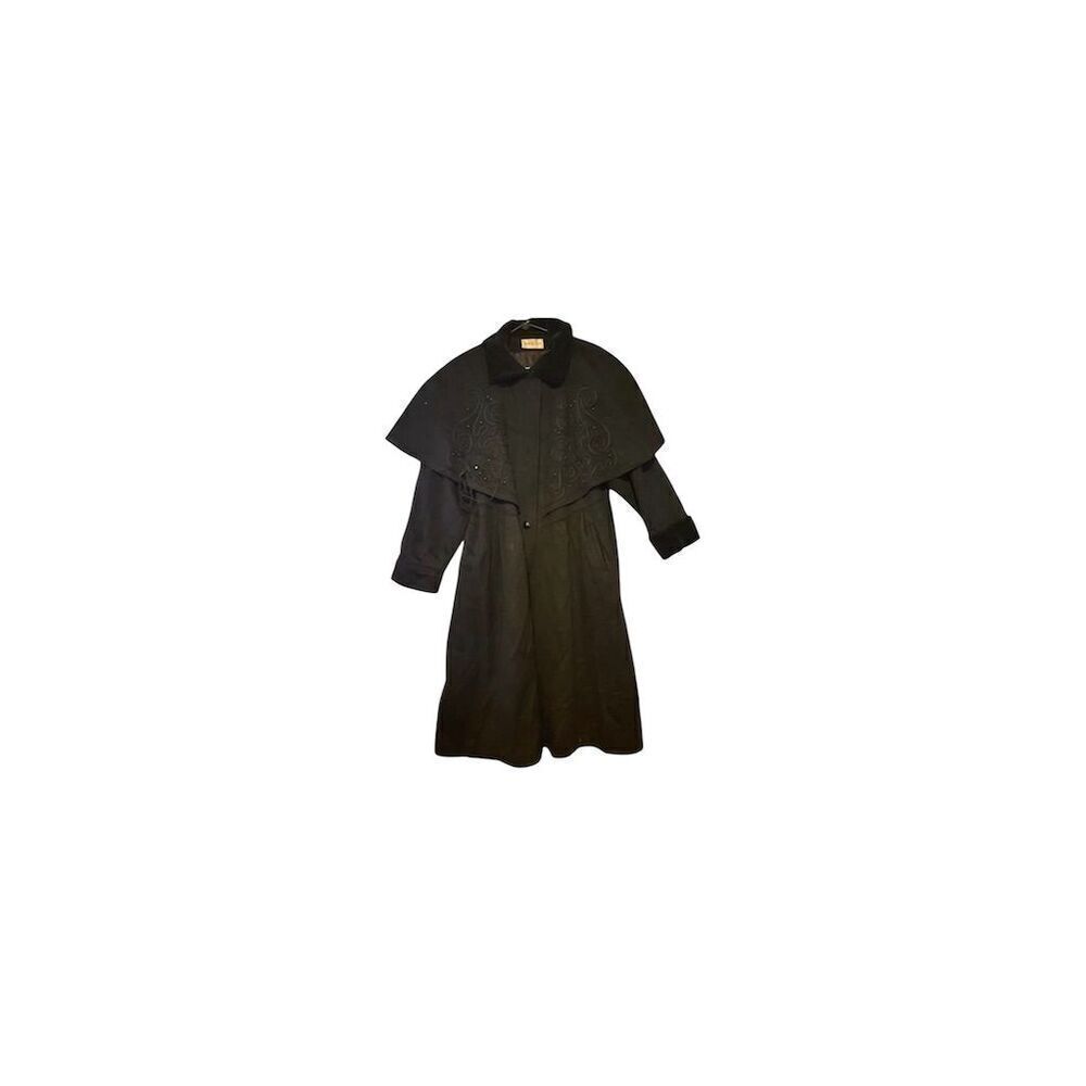 Forstmann Women's Vintage Wool Overcoat XL Black Embroidered Cape W Flaws